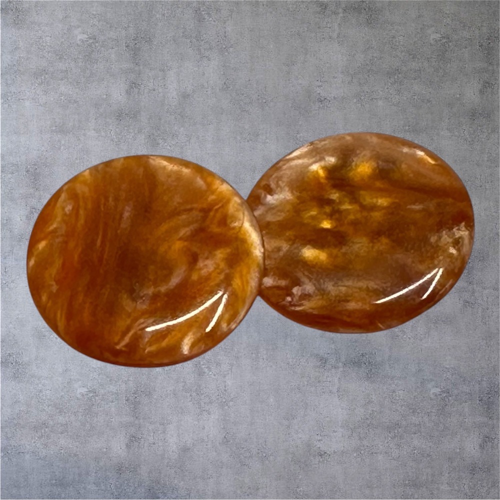 Vintage Butterscotch Lucite Earrings Amber Swirl Round Clip On